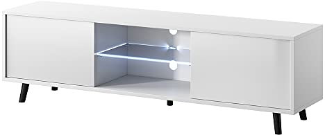 Selsey Lefyr - Mobile TV con Luci LED - Porta TV Stile Scandinavo/Tavolino TV per Salotto / 140 cm/Bianco Opaco con Frontali Lucidi