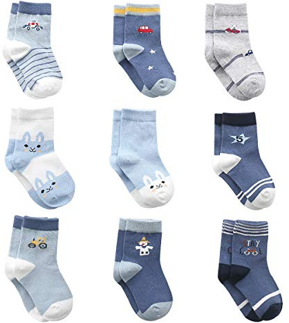 Cotton Coming Cotone Bambino Neonato Calzini ，9 Paia Carino Bambino Calzamaglie Neonati, Calzini per bambino(1-3 anni,EU19-22)