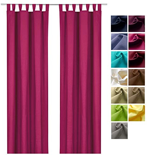 heimtexland ® Dekoschal Baumwolle Uni Blickdicht Vorhang Schlaufenschal Gardine Pink Himbeere HxB 160x125 Typ625