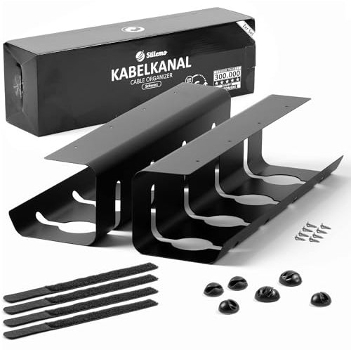 Stilemo® Kabelkanal Schreibtisch - Kabelmanagement Schreibtisch Organizer Kabeldurchführung - Cable Management Kabelhalter Kabelwanne Tisch 2er Set - 43x12x10 cm - Kabelkorb Schwarz