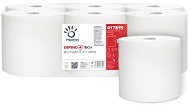Papernet Defend Tech - Asciugamano in Rotolo Centrefeed 417815, 6 Rotoli di Carta in Pura Cellulosa da 115m, con Formula Antibatterica, 2 Veli, 330 Strappi per Rotolo da 19,7x35cm