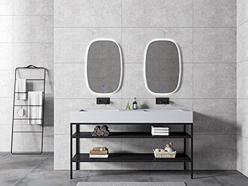 BERNSTEIN - Double Vasque Lavabo Rectangulaire à poser/suspendre Blanc mat 153x45x15cm fonte minérale Lave main mural + Console métallique sur pieds - Design, Robuste & Durable - TWG16