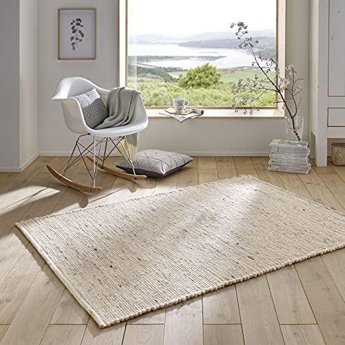 Taracarpet Handweb-Teppich Malmoe Wolle im Skandinavischem Landhaus Design Wohnzimmer Esszimmer Schlafzimmer Flur Läufer beidseitig verwendbar beige 200x240 cm