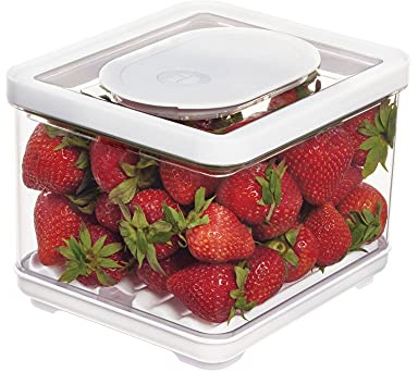 iDesign Vorratsbehälter mit Deckel, kleiner Kühlschrankorganizer für Obst & Gemüse mit Luftregulierung für längere Frische, luftdichte Vorratsdose aus Kunststoff, transparent/weiß/grün