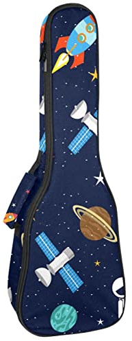 Ukulele väska rymdskepp stjärnor planeter med raketer mönster ukulele fodral för Sopran Tenor konsert 23 tum 10 mm tjock mjuk vadderad justerbar rem spelväska