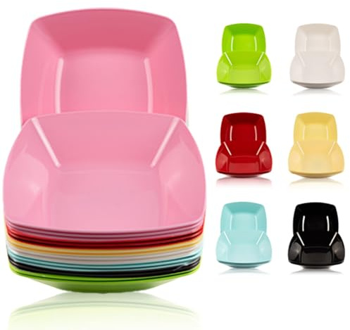 ECO Langlebige große quadratische Kunststoff-Schüsseln, 4er-Set, 24 cm x 24 cm, Müslischale für Kinder, wiederverwendbare quadratische Schalen für Partys, BPA-freie, stapelbare Servierschalen aus