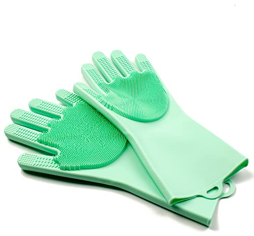 Rubberfashion Silikon Handschuhe - Massage Handschuh - Antibakterielle Handschuhe für Damen und Herren grün Einheitsgröße