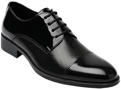Scarpe Eleganti Nere con Lacci in Vernice Derby punteggiata da Ragazzo Scarpe da Cerimonia per Matrimoni Formali