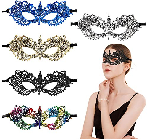 TSHAOUN 5 PCS Masquerade Ball Mask，Lace Eye Mask Lady Girl Face Venetian Lace Mask,For Fancy Carnival Ball Halloween Party Costume Dress Halloween (5colors)