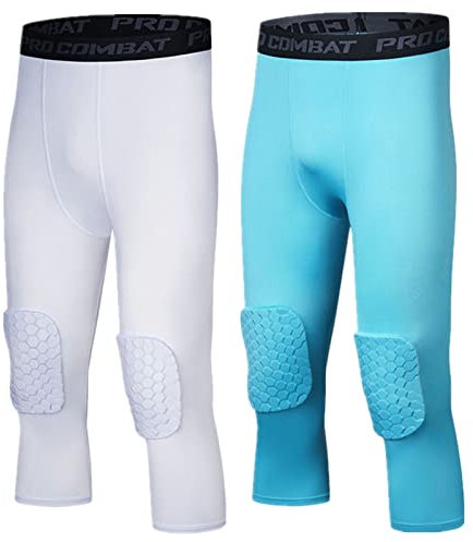 HULG Padded Pants with Knee Pads 3/4 Capri Compression Pants for Basketball Football Baseball Youth & Adult Sizes (combination-05,XL)