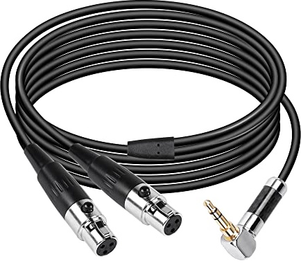 CERRXIAN Dual Mini XLR auf 3,5 mm Stereo-Mikrofonkabel, 90 Grad 3,5 mm 1/8 Zoll TRS-Stecker auf 2 Mini XLR-Buchsen Y-Splitterkabel, für die Audiokonvertierung von Kameras und anderen Geräten - FF5.9FT