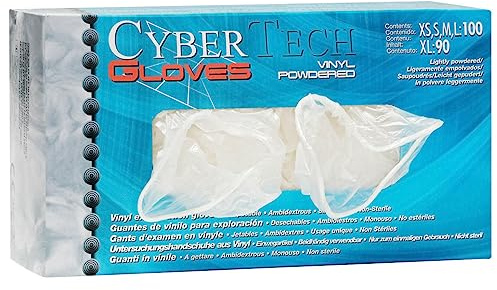 CyberTech – Vinyl-Einmalhandschuhe (100 Stück), gepudert, dünn & reißfest, unsterile Vinylhandschuhe, M