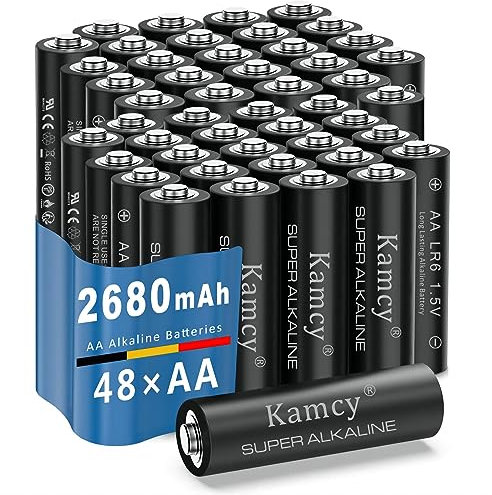 Piles AA - Lot de 48 | KAMCY | Batteries Alcalines AA LR6 1,5v - Longue durée - Piles Jetables pour Jouet, Réveil, Télécommande Portable et d'autres Dispositifs Quotidiens, Ultra Puissante