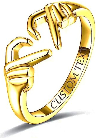 Wycian Ring Herz Paar Verstellbar, Umarmungsring mit Gravur Ich Liebe Dich Für Immer Ringe Hände Umarmungsring Echt Silber Vergoldet Silberring Zirkonia