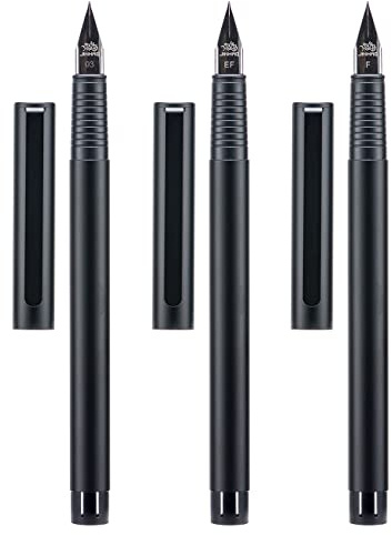 Asvine Jinhao 65 - Set di 3 penne stilografiche in iridio ultra fine, pennino extra fine e fine, scrittura liscia con convertitore (colore nero)