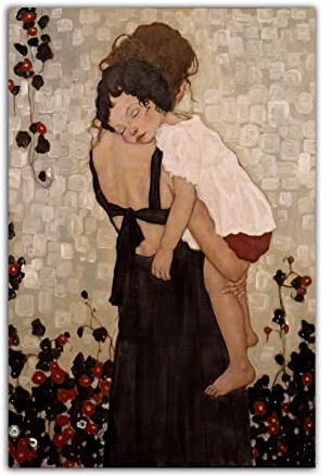 RAOWPAA Gustav Klimt Poster Mutter mit Kind, Wandkunst, Bild, Druck, Leinwand, Gemälde, modernes Zuhause, Schlafzimmer, Hochzeit, Dekoration, Poster, Geschenk (40 x 60 cm), ohne Rahmen