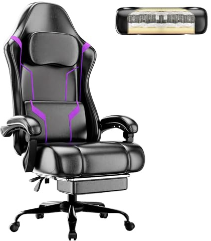 Fruyyzl Sillas Gaming con Reposapies, Silla Gamer Adulto con Respaldo Lumbar, Silla Escritorio Gaming Ajustable en Altura, Silla Ordenador en Piel Sintética (Gama Media, Púrpura)