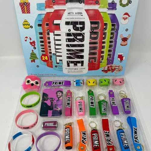 BML 24 Pcs Advent Calendar Prime Set | 24 Days Christmas Countdown Calendar Themed Prime Rubber Key chain, Bracelet & Rubber Bottle Key chain Christmas Gifts for Boys and Girls