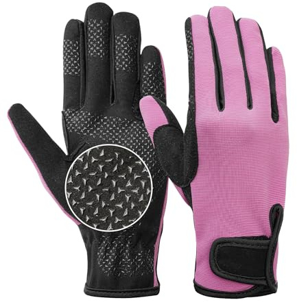 Kids Horse Riding Gloves Equestrian Anti Slip Children Horseback Bike Gardening Fishing Cycling Outdoor Activities Riding Gloves Girls Boys Youth Pink Size S