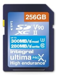 Integrerat 256 GB UHS-II SD-kort V90 upp till 300 MB läsning och 280 MB skrivhastighet 1866X SDHC professionellt höghastighetsminneskort