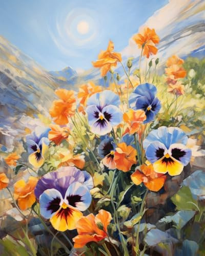 Stamped Cross Stitch Kits, Crisp Canyon Pansies, DIY Designs Cross-Stitch Easy Supplies Needlework, Needlepoint Embroidery Gift for Home Decor 16x20 inch