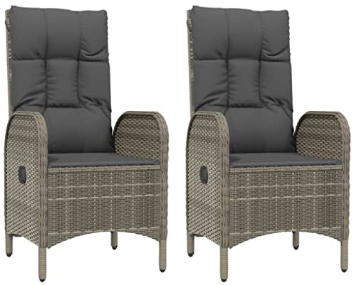Willood Gartenstuhl 2er Rattanstuhl Gartensessel Sessel Garten Essstuhl Terrassenstuhl Loungesessel Gartenmöbel Kissen Armlehne Poly Rattan Poly Rattan Grau
