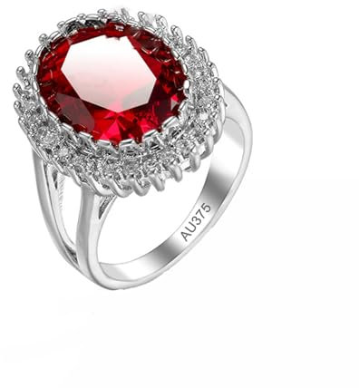KnSam 9K Weißgold 375 Hochzeitsring Echte Goldschmuck, Klassisch Solitärring mit Labor Erstellt Rubin Rot, Ring Au375 Gold mit Moissanit, Gr.69 (22.0)