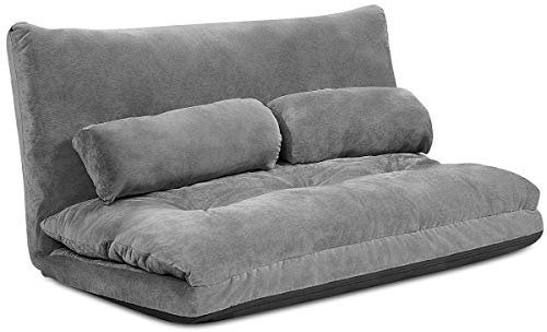 COSTWAY Klappbares Bodensofa, 3 in 1 Schlafsofa mit Schlaffunktion und Verstellbarer Rückenlehne, Sofabett mit 2 Lendenkissen, Klappsofa für Wohnzimmer & Schlafzimmer (Grau)