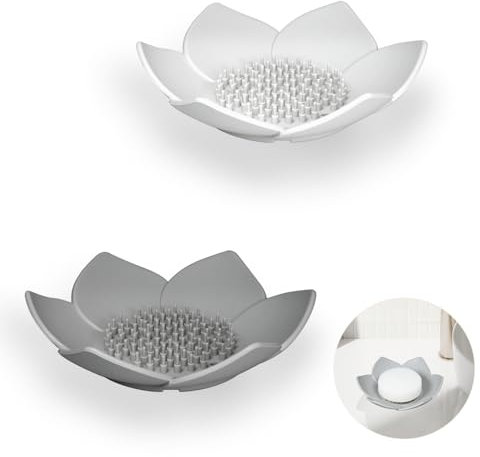 YoHyien 2 Pezzi Porta Saponetta in Silicone, Autosvuotante Porta Sapone Bagno, Piattino Portasapone con Scarico, Portasaponetta Solido per Bagno, Lavandino, Doccia e Cucina (Bianco + Grigio)