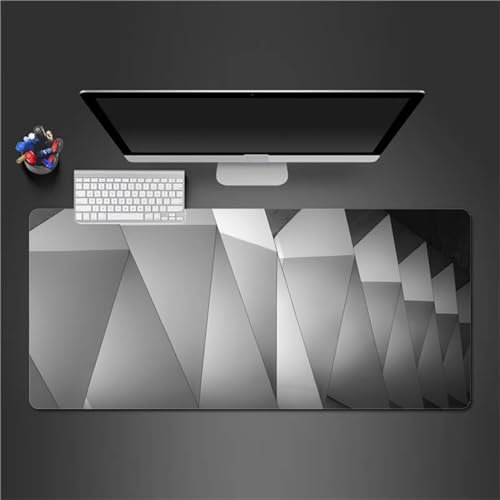 Gaming Mauspad XXL Graue Geometrie Großes Mauspad Schreibtischauflage mit Vernähte Kanten Einer speziellen Oberfläche verbessert Geschwindigkeit und Präzision 900x400x2mm