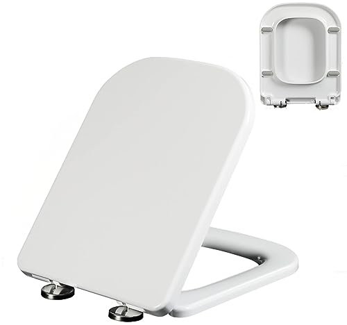 Giural Toilettendeckel Eckig,WC Sitz Mit Absenkautomatik,Klodeckel Quadratische Weiß Kunststoff, Softclose Antibakterielle Beschichtung, Quadrat Toilettensitz,36 * 45cm