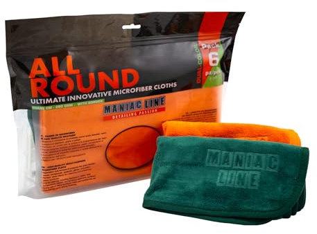 Ma-Fra, Maniac Car Detailing Line, All Round Ultimate Innovative Microfiber Cloths, Panni Professionali in microfibra per la Pulizia di Tutte le Superfici Auto sia Interne che Esterne, Pacco da 6