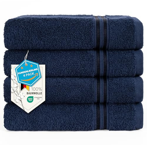 Hammetex Handdukar 50 x 100 cm, set om 4 – 100 % frottébomull – OEKO-TEX-certifierad – mjuk, absorberande – med ögla för upphängning