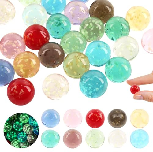 Glasmurmeln Murmeln Kinder, 30 Stück Bunte Glasmurmeln, 14mm Leuchten im Dunkeln, Glasmurmeln Murmeln für Murmelspiele und Marmorbahn-Spiel, DIY-Projekte, Heimdekoration, Jungen und Mädchen