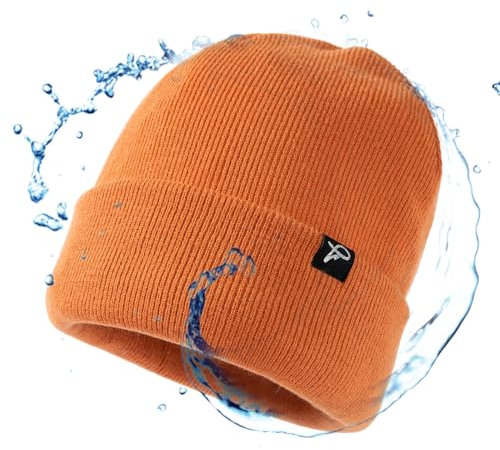 TOP-EX Warme wasserdichte Wintermütze Herren & Damen, Fleece-gefütterte Strickmütze Beanie, Atmungsaktive Outdoor Lauf- & Skimütze, Winddichter Regenschutz, Herrenmütze Orange L/XL