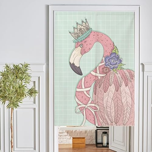 Türvorhang Flamingo Green Flower Küchenvorhänge Polyester Raumteiler Vorhang Waschbar Vorhänge Kurz Küchenvorhang Langlebig Fliegenvorhang Terrassentür tür Vorhang Verdickung Vorhang Tür 90x200cm