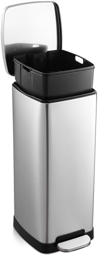 Warmiehomy Kitchen Bin Pedal Bin 30L Stainless Steel Trash Can with Inner Buckets Indoor Recycling Bins with Soft Close Lid for Kitchen Bathroom Bedroom Living Room
