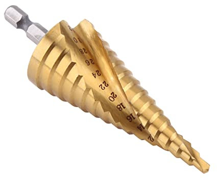 PerGar Stufenbohrer 4-32 Mm, Schnellarbeitsstahl 4241, Titanbeschichteter Sechskantschaft-Stufenbohrer, Spiralnut-Elektrowerkzeuge für Blech-, Aluminium-, Kupfer-, Holz- und