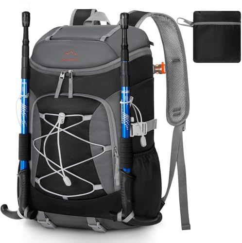 RAINSMORE Zaino Trekking 40 Litri Ultraleggero Pieghevole Zaino Montagna Multifunzione Impermeabile per Uomo e Donna Viaggio Escursionismo Campeggio Nero