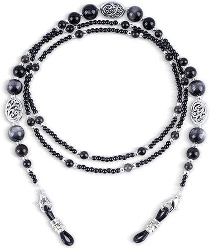 BILIONE Obsidian Glasses Chains, Boho Beaded Eye Glasses Holders around Neck, Gothic Stone Eyeglasses Necklace for Women, Men