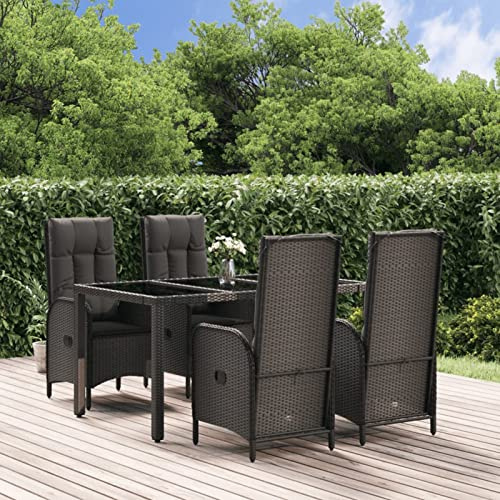 IKAYAA Rattan Essgruppe 4 Personen Gartenmöbel Essgruppe mit Verstellbare Hochlehner Stühlen Garten Sitzgruppe Schwarz Rattan Gartenmöbel Set mit Auflagen Sitzgarnitur mit 150 cm Tischlänge