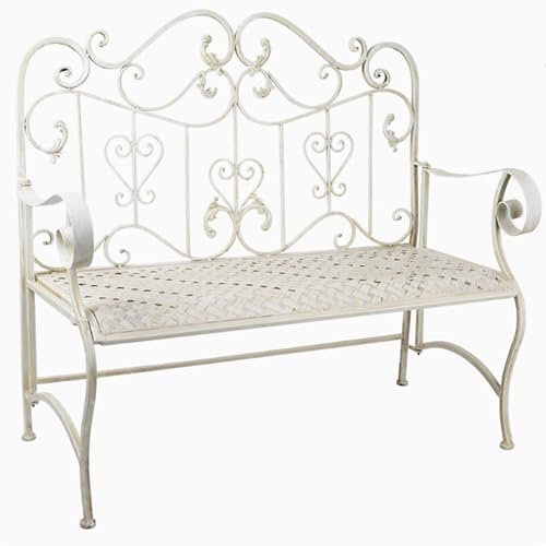 QSNYJPL 110 cm Weiße Parkbank aus Metall und Eisen, Dekorative Gartenbank für den Außenbereich, Wetterfest mit Rückenlehne und Armlehne für Veranda, Innenhof, Rasen, Terrasse
