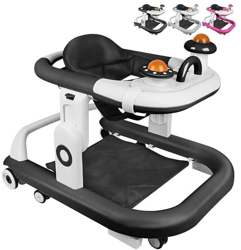 XUANYU 4-in-1 Lauflernhilfe für Babys mit abnehmbarer Spielstation, zusammenklappbarer Lauflernhilfe mit Essbereich, bequemer Sitz und Bremsen, höhenverstellbar, für 6-36 Monate Jungen und Mädchen