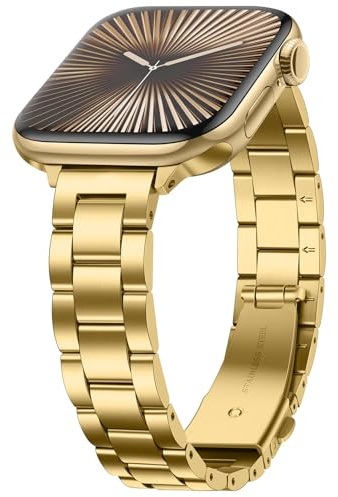 Anlinser Straps Compatible with Apple Watch Strap 42mm 41mm 40mm 38mm, Women Thin Stainless Steel Metal Band for iWatch Series 10 9 8 7 6 5 4 3 2 1 SE (Gold)