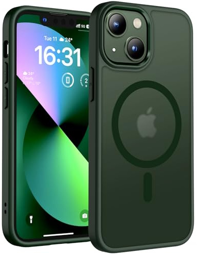 TOCOL für iPhone 13 Mini Hülle, Kompatibel mit MagSafe, Matt Alpengrün | Starke Haftkraft Magnetring, Kameraschutz mit erhöhten Rändern, Militärschutz Stoßfest Kratzfest, Durchscheinend Rückseite
