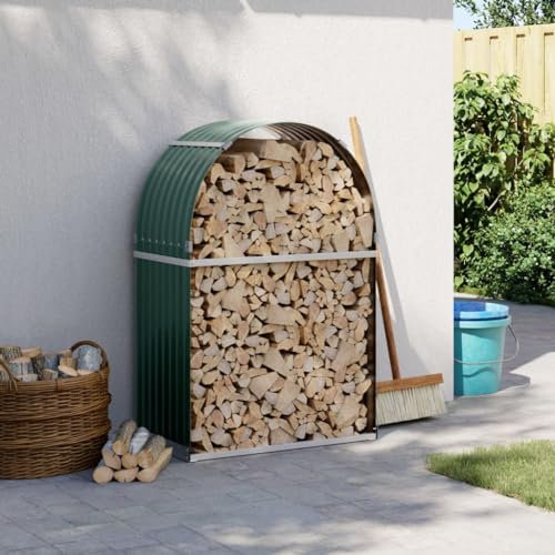 Étagère à bois de cheminée en métal pour intérieur et extérieur – Étagère de rangement pour bois de chauffage empilable – Acier galvanisé – Vert – 80 x 45 x 120 cm