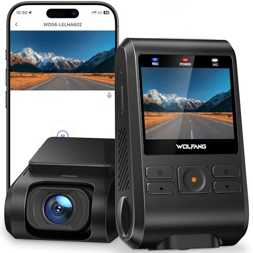 WOLFANG Dash Cam Front, 1440P Mini WiFi DashCam for Cars, 2’’ IPS Car Camera with SD Card, Dash Cam with Parking Monitor, Night Vision, WDR, 170° Wide Angle, G-Sensor, Loop Recording, APP Control