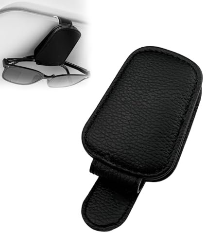 Aipwerer Soporte para gafas para parasol de coche, soporte para gafas de sol para parasol de coche, soporte magnético de piel para accesorios universales de coche, soporte interior de gafas (negro01)