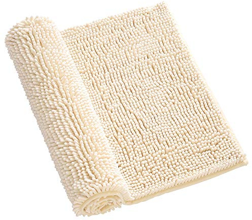 Surwin Luxueuse Tapis de Bain Antidérapant Chenille, Tapis Salle de Bain Absorbant en Microfibre Chenille, Doux et Confortable Lavable pour Douche, Baignoire (Beige,50x80cm)