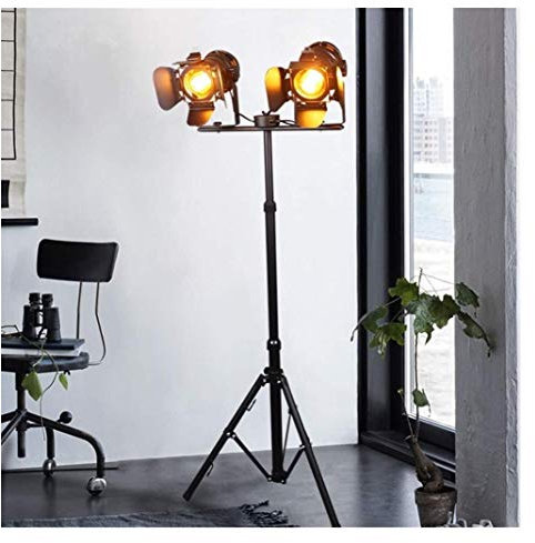 DUIRHNFV Lampadaires pour Salon Lampadaire Industriel Rétro Steampunk Projecteur E27 Noir Couleur De Cuisson en Fer Forgé Trépied Lampadaire avec Interrupteur À Pied pour Salon Chambre Lampadaires